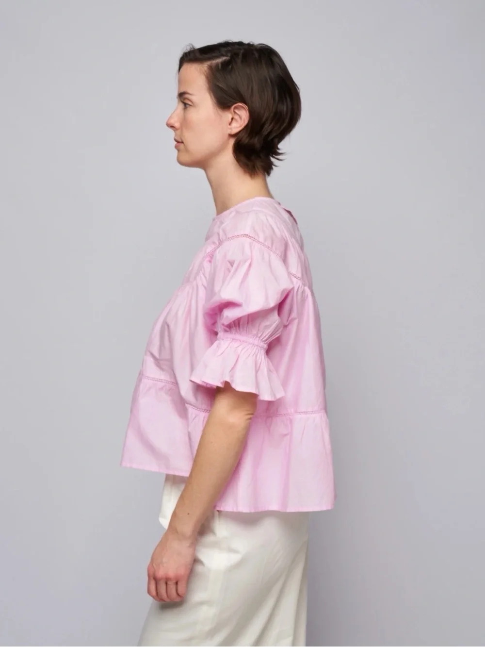 MERLETTE NWOT Sol Top in Pink Peony Babydoll Tiered Size Small